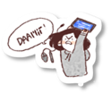 A cartoon of a person holding a tablet
Description automatically generated